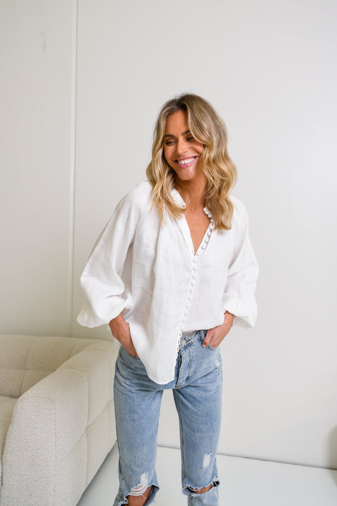 Adalyn | White Linen Blouse