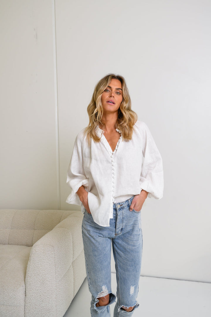 Adalyn | White Linen Blouse