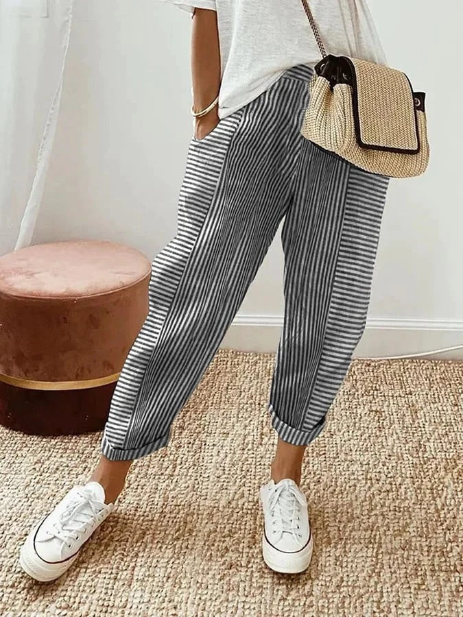 Helena - Striped Cotton Trousers