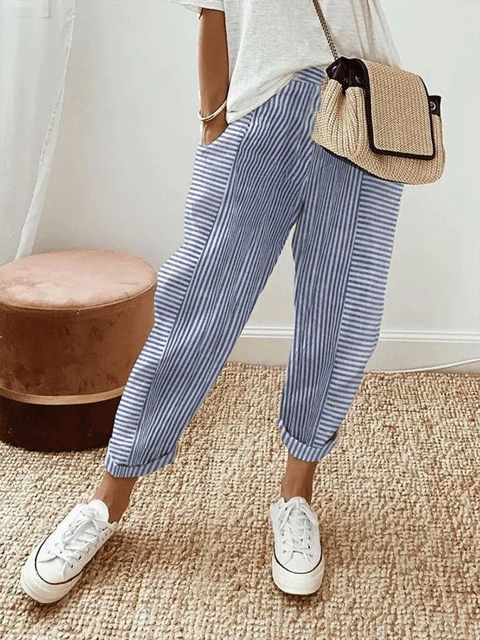 Helena - Striped Cotton Trousers