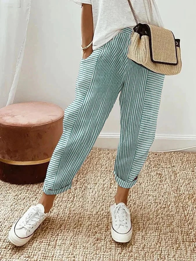 Helena - Striped Cotton Trousers