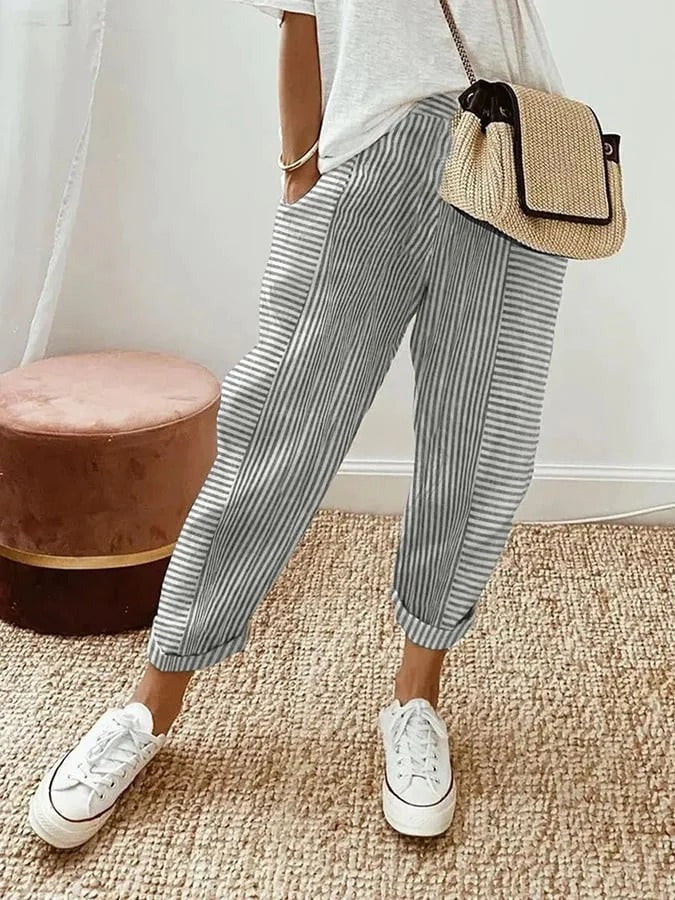 Helena - Striped Cotton Trousers